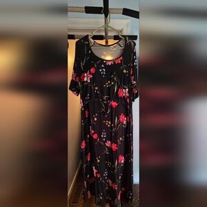 Latched Mama Black Dress with Red and Pink Floral Print